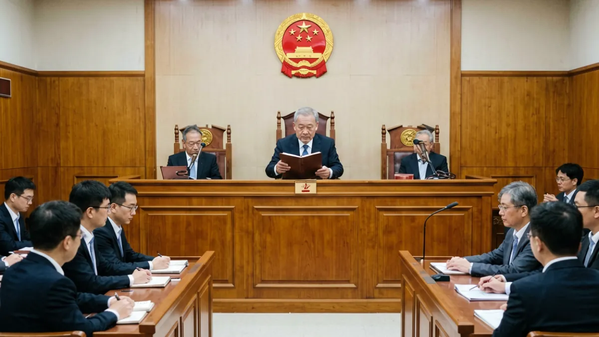 法庭内法官宣读涉黄色视频传播案件判决书的场景